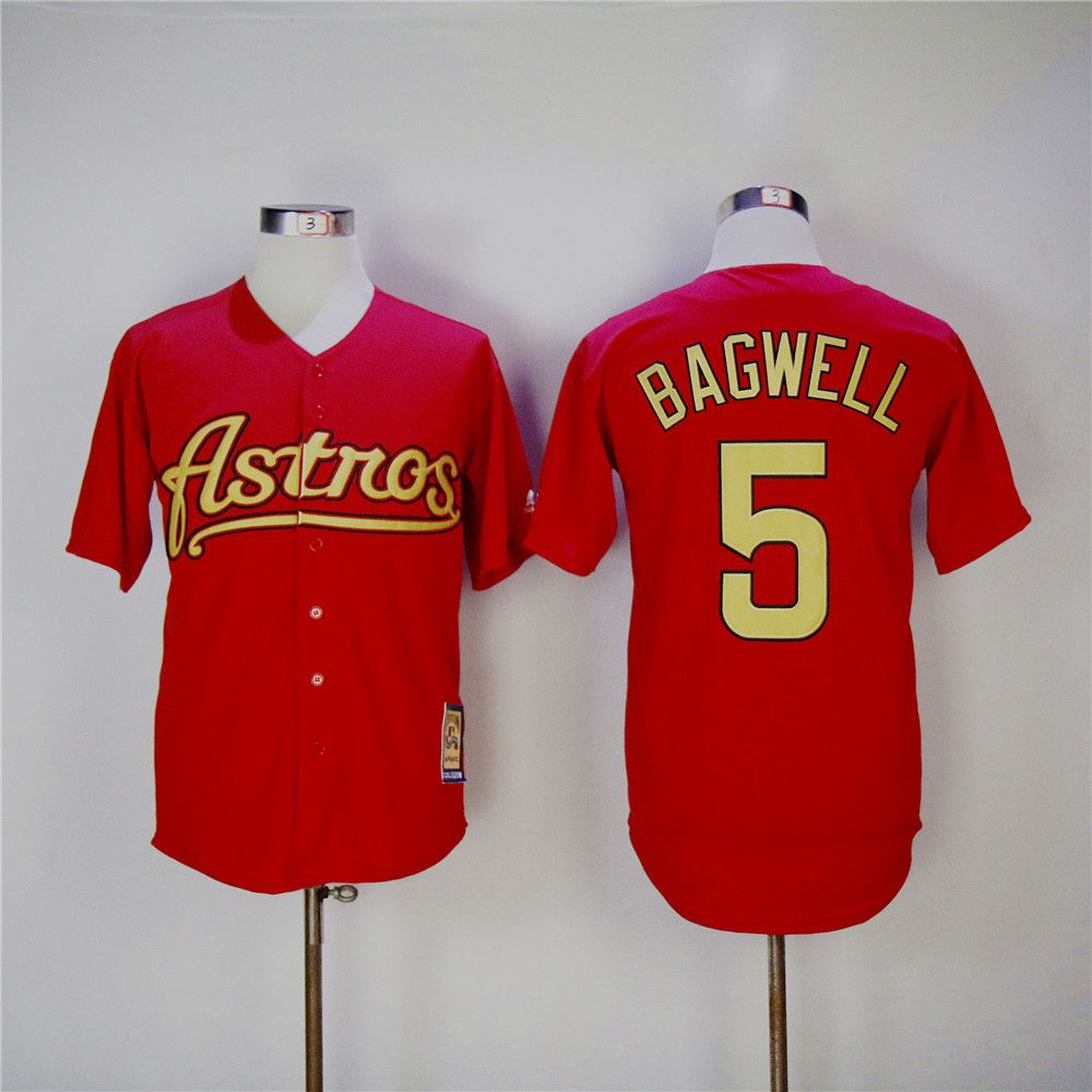 Men Houston Astros 5 Bagwell Red Throwback MLB Jerseys